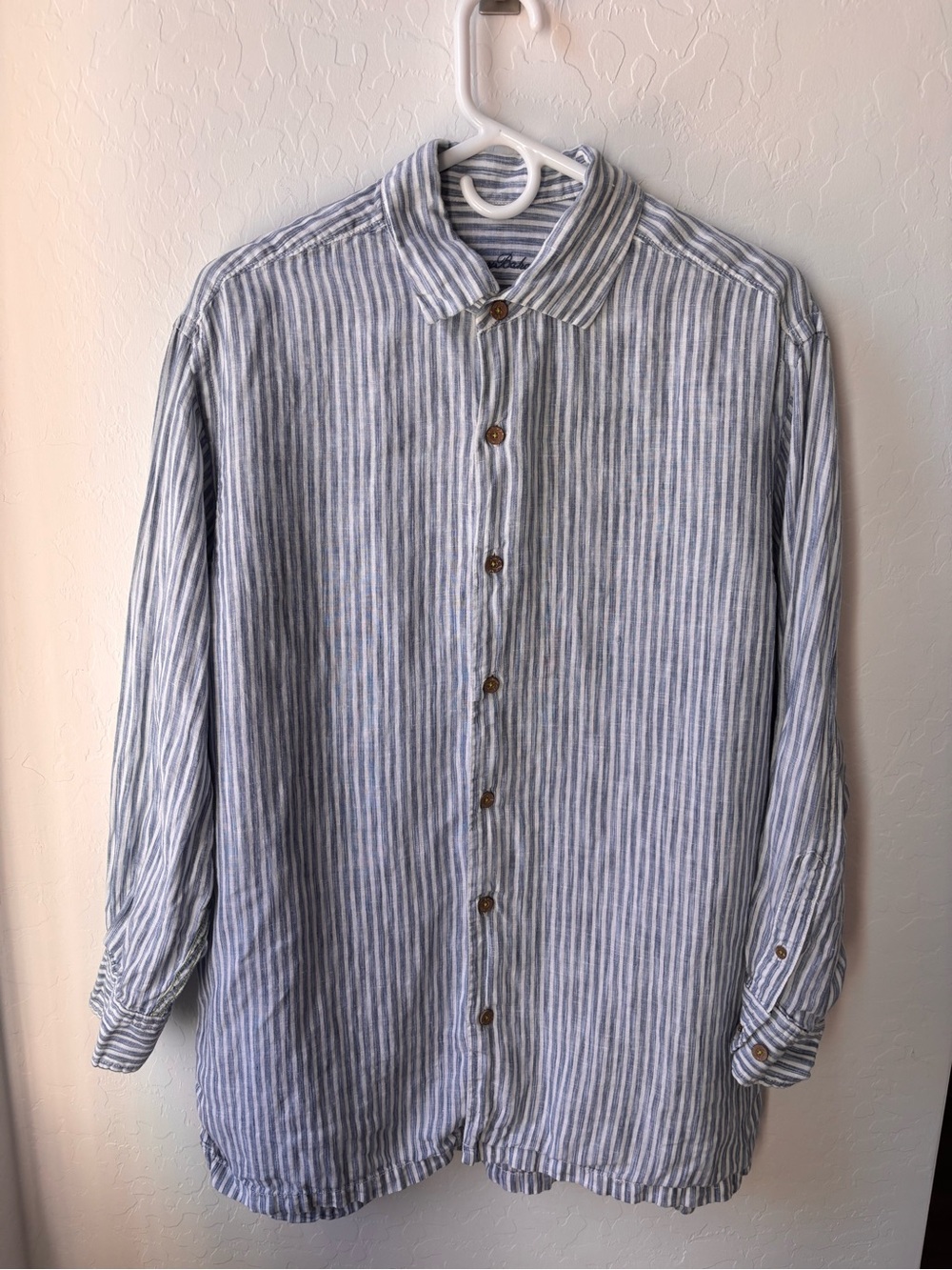 Striped Blue Linen Button-Up Shirt - Lightweight Casual